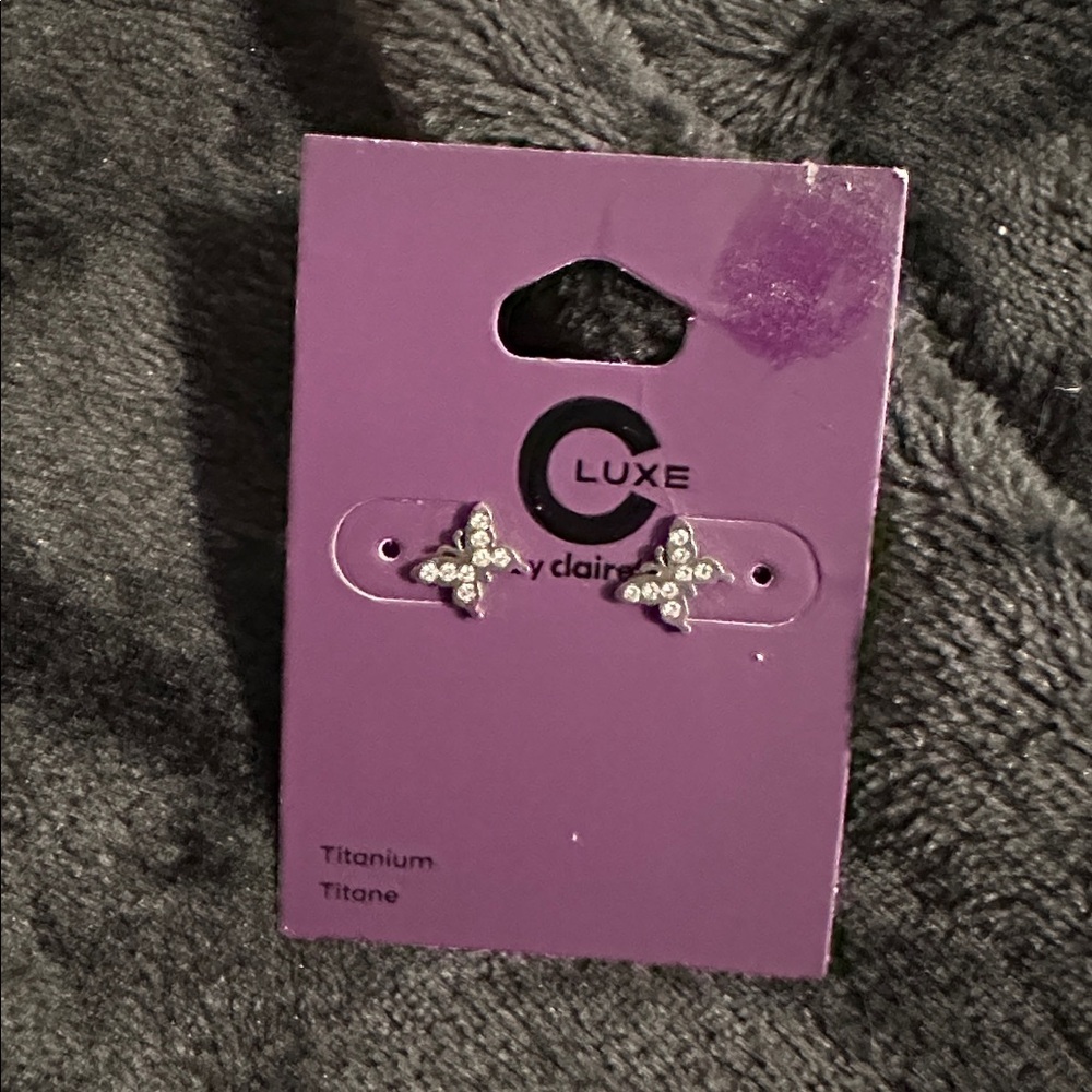 Titanium Embellished Butterfly Stud Earrings - C Luxe By Claire's